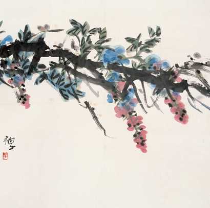 衲子 紫藤 立轴